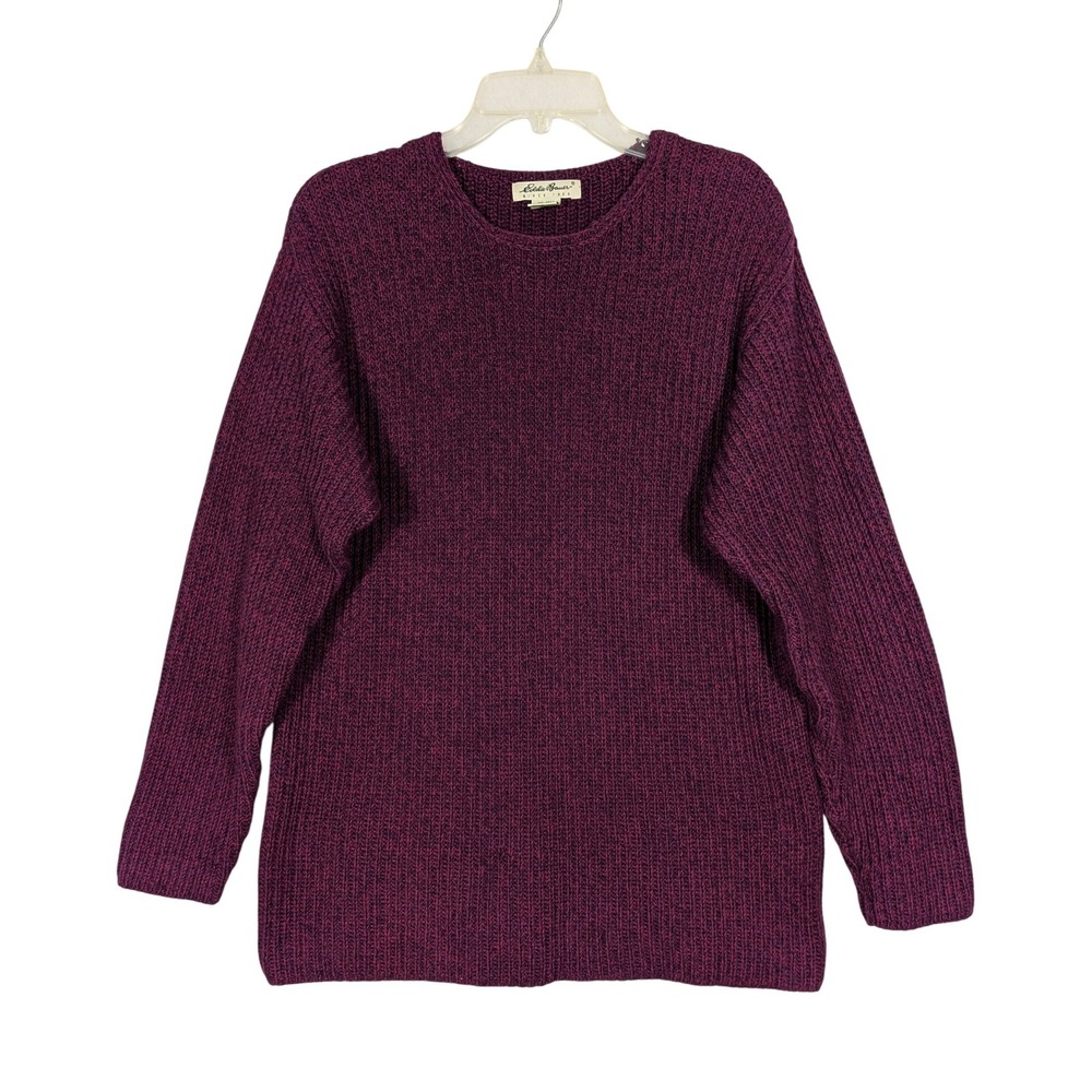 Eddie Bauer Ribbed Cotton Sweater S Plum Purple Marled Knit Fisherman Minimalist